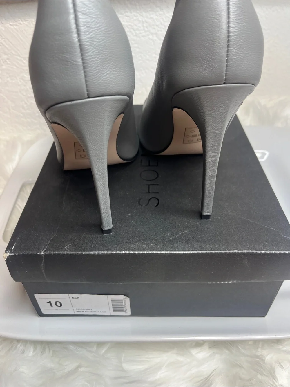 Shoemint Gray Open-Toe Stiletto Ankle Booties